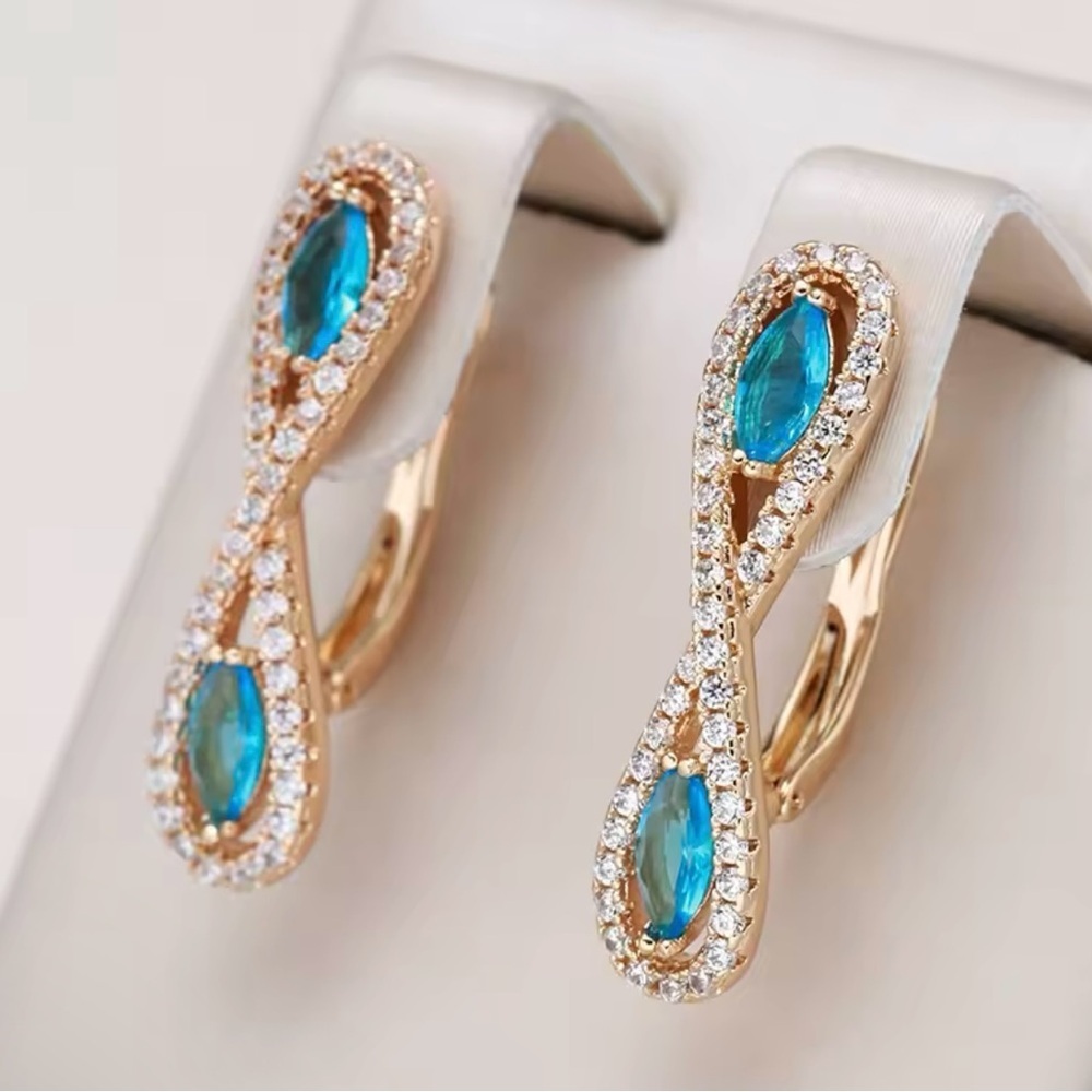 Rose Gold Plated Cubic Zirconia Blue Infinity Earrings